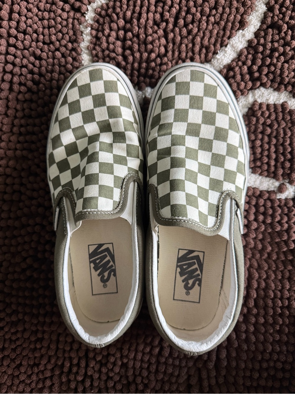 Vans Classic Slip-On Checkerboard Olive/White